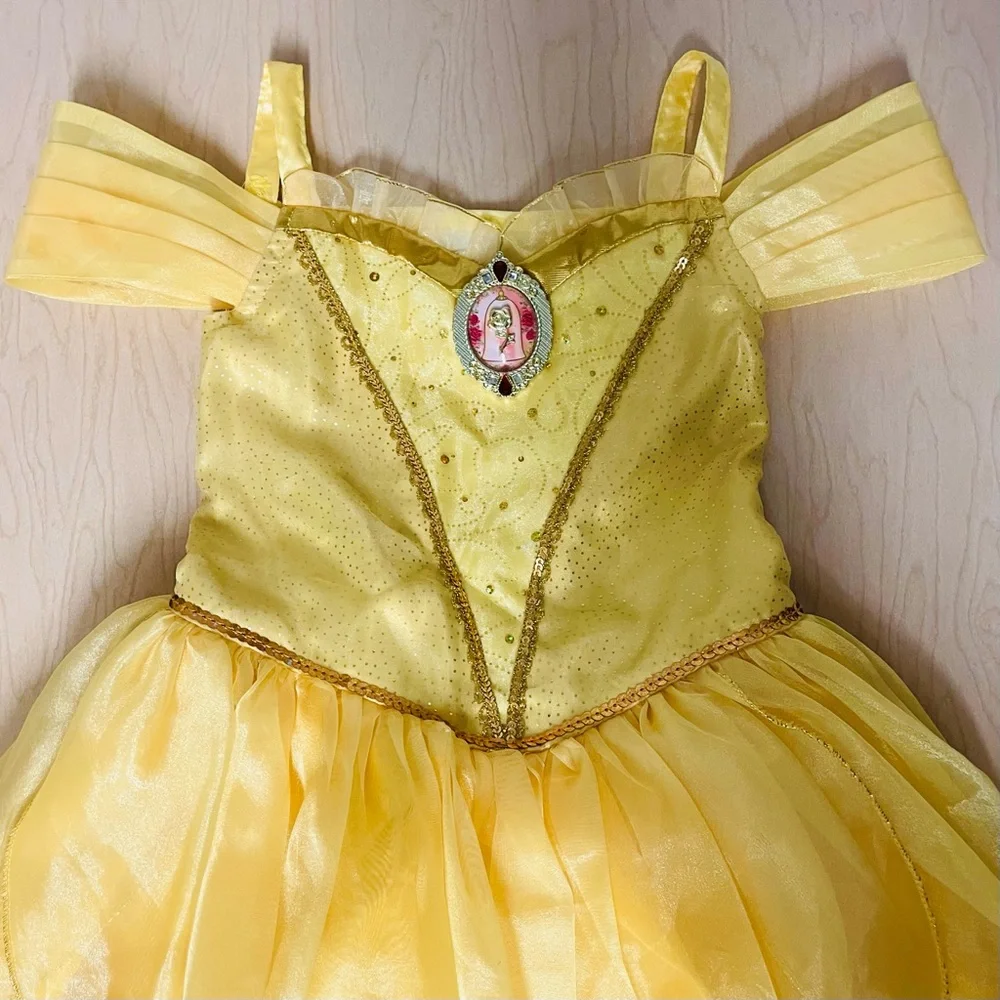 Disney Store Belle Costume Girls 3T Beauty and the Beast Halloween Yellow Dress - Picture 2 of 5